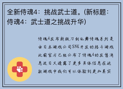 全新侍魂4：挑战武士道。(新标题：侍魂4：武士道之挑战升华)